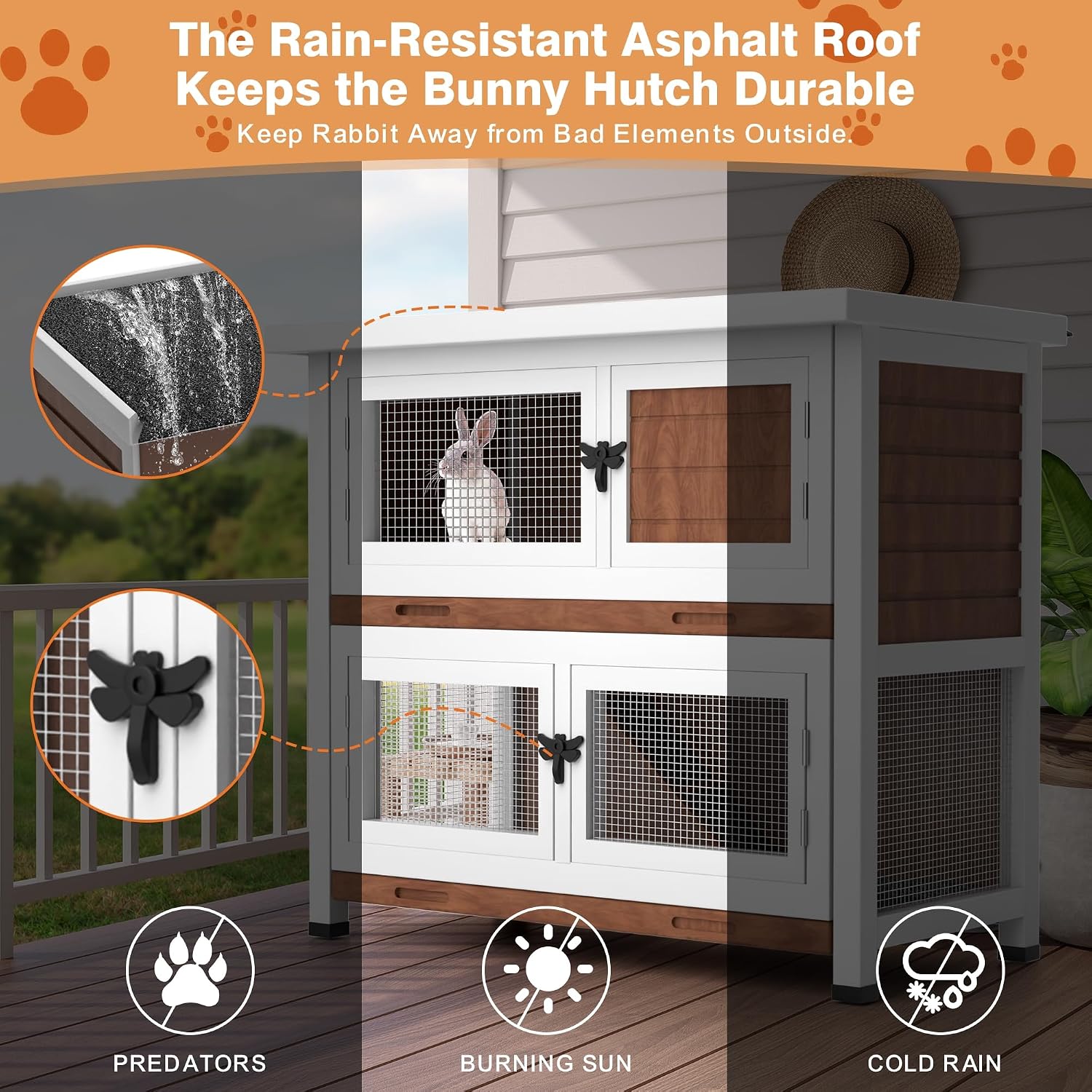 2-Story Solid Wood Rabbit Hutch with Removable Trays, Walnut - GlobalHabitat Supply