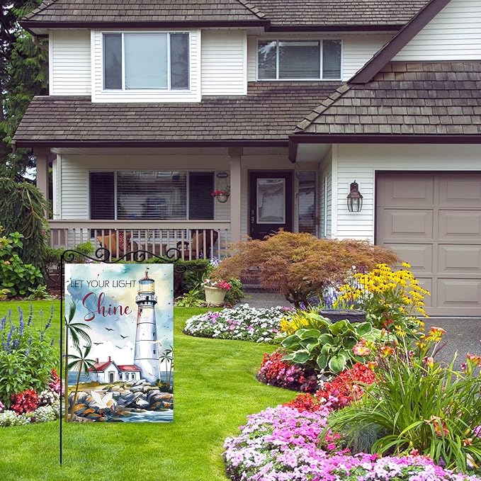 Bible Verse Let Your Light Shine Garden Flag, Beach Coastal Lighthouse - Image 3