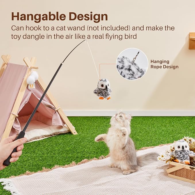 Potaroma Flapping Owl Cat Toys, Lifelike Bird Chirp, Rechargeable Touch - Image 6
