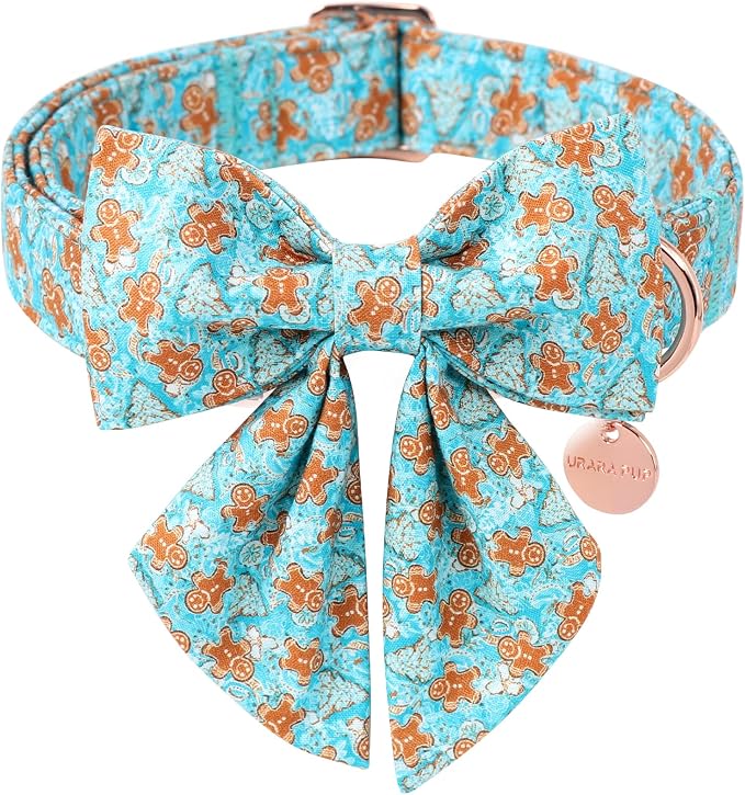 Christmas Dog Collar with Bow Tie, Adjustable Gingerbread Pet Collar, Chriatmas by UPURARAPUP