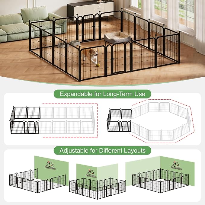 Dog Playpen for Indoor & Outdoor, 24 inch 6 Panels Metal Puppy Playpen for - Image 3