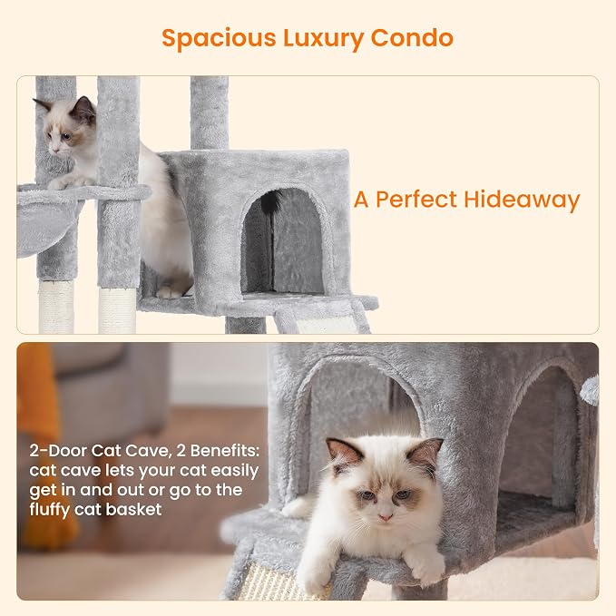 Heybly Cat Tree with Cat Self Groomer Brush, Cat Tower Condo - Image 5