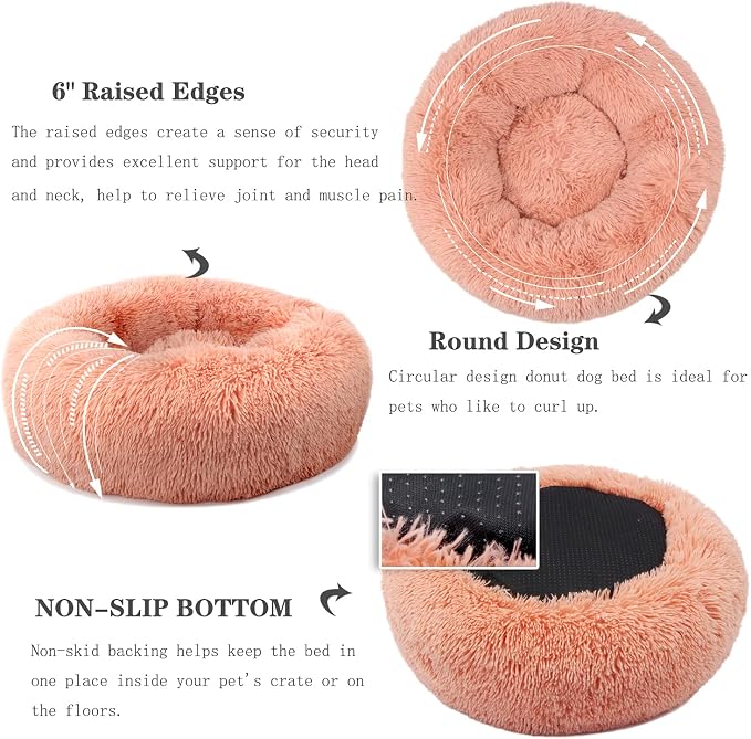 Calming Donut Dogs Beds for Small Dogs Washable, 19inch Fluffy Round Puppy Bed - Image 4