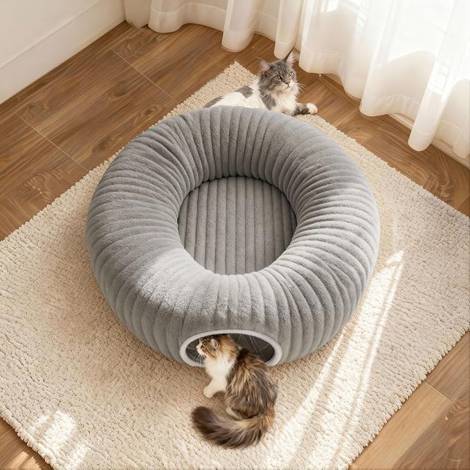 Cat Tunnel Bed for Indoor Cats, Peekaboo Cat Cave Bed, Soft Cat Donut Tunnel - Image 8