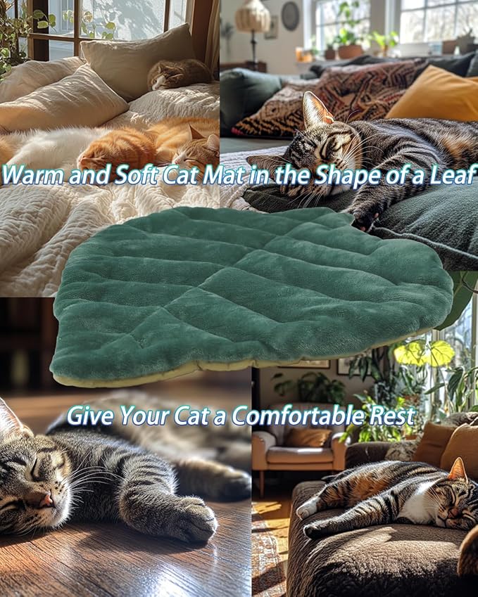 Cat Mat Self Warming Cat Bed 26"x20" Leaf Shaped Cotton Soft Warm Pet Pad - Image 9