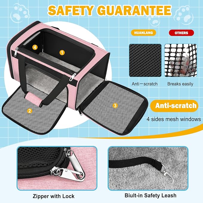 HUANLANG Soft-Sided Cat Carrier Airline Approved, Dog Carriers - Image 4