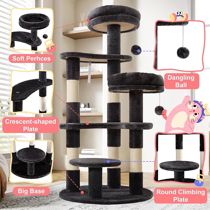 Allewie 55.5 in Cat Tree for Indoor Kitties/Soft Plush Perches/Multi-Level Cat - Image 4