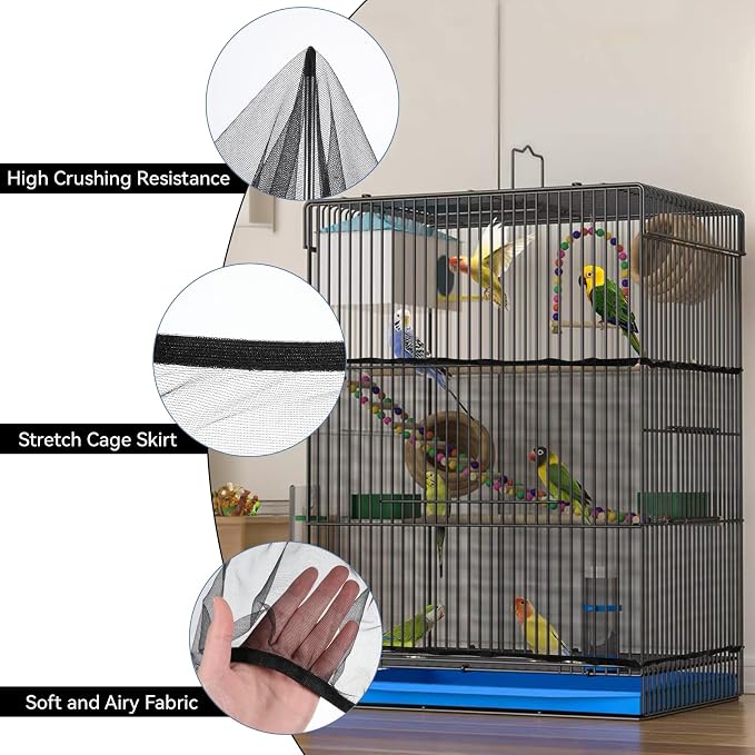 Large Bird Cage Seed Catcher, Stretchy Bird Cage Cover, Soft Nylon Mesh Skirt - Image 3