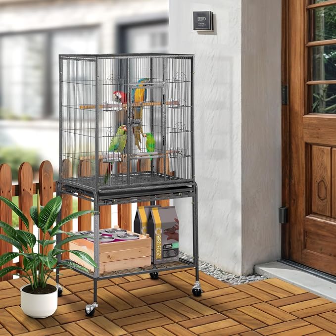 SUPER DEAL 53-Inch Rolling Bird Cage Large Wrought Iron Cage - Image 2