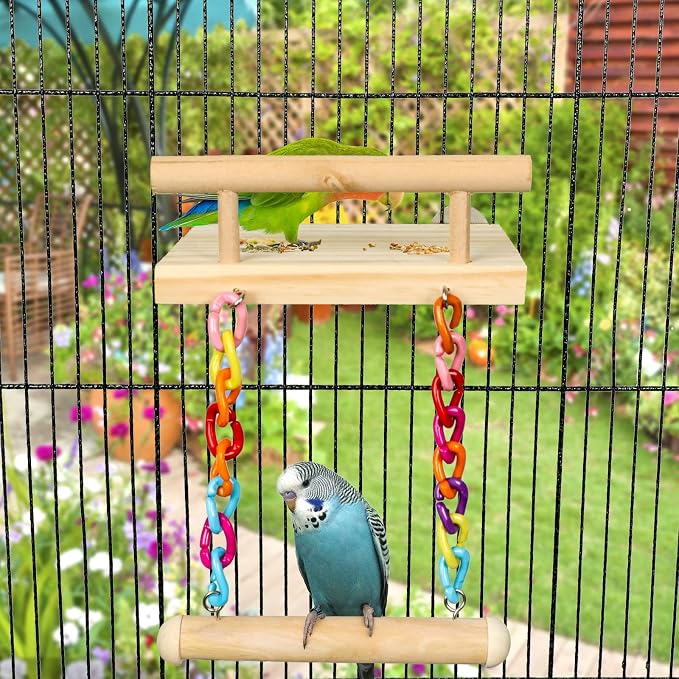 Bird Perches Cage Toys Parrot Wooden Platform Play Gyms Exercise Stands - Image 2
