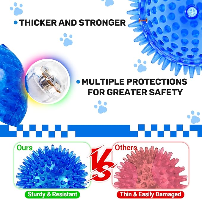 6 Pack 2.5" Light Up Squeaky Dog Balls, Spiky Dog Toy Balls - Image 4