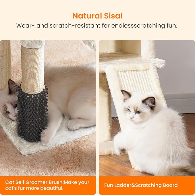 Heybly Cat Tree with Cat Self Groomer Brush, Cat Tower Condo - Image 4