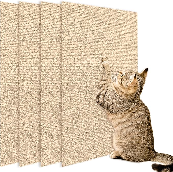 4 Pack Cat Scratch Mats 24”x16”, Self-Adhesive Trimmable Cat Scratching Post by Hlimior