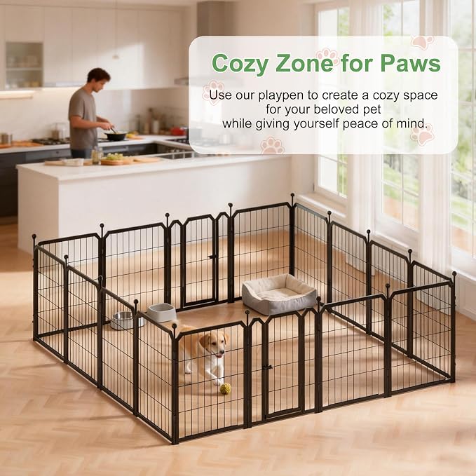 Dog Playpen for Indoor & Outdoor, 24 inch 6 Panels Metal Puppy Playpen for - Image 8
