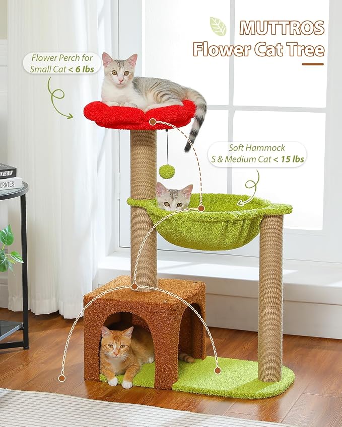 Flower Cat Tree with Sisal Scratching Posts, Cat Condo with Removable Flower Bed - Image 2