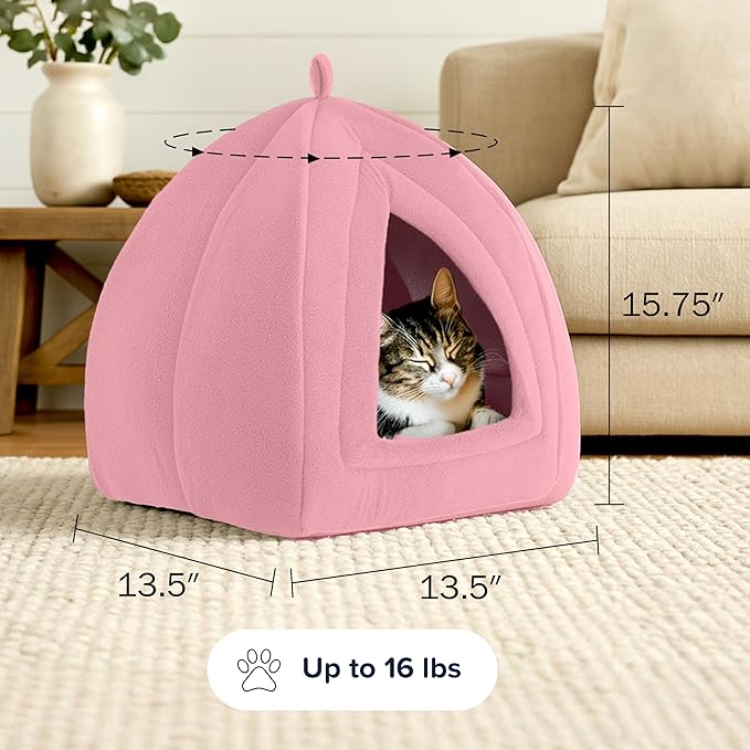 Cat House Indoor Cat Bed with Removable Foam Cushion, Plush Cat Tent Bed - Image 6