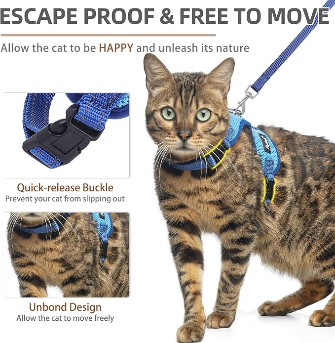 PUPTECK Cat Harness and Leash Set Escape Proof, Reflective Adjustable Soft Mesh - Image 3
