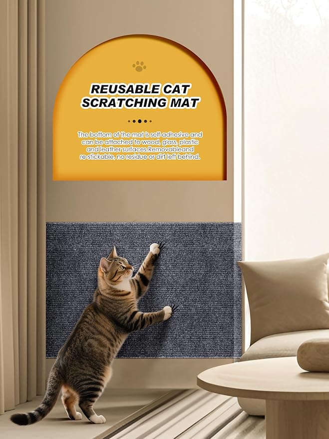 TLNNK 78.7"x15.8" Cat Scratch Mat, Trimmable Self-Adhesive Carpet, DIY Climb - Image 5