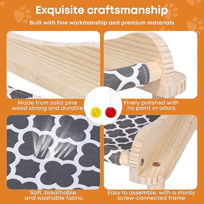 Large 3-Layer Cat Hammock Bed, Breathable Washable Covers, Wooden Pet Furniture - Image 4