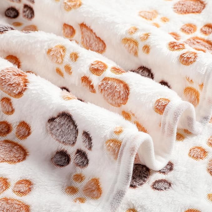 Tegeme 12 Pcs Pet Blankets Soft Fluffy Fleece Dog Cat Warm Paw Print Pattern - Image 3