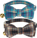 2 Pack Cotton Cat Collar, Removable Bowtie, Plaid Pattern, Safety Breakaway by Petiry