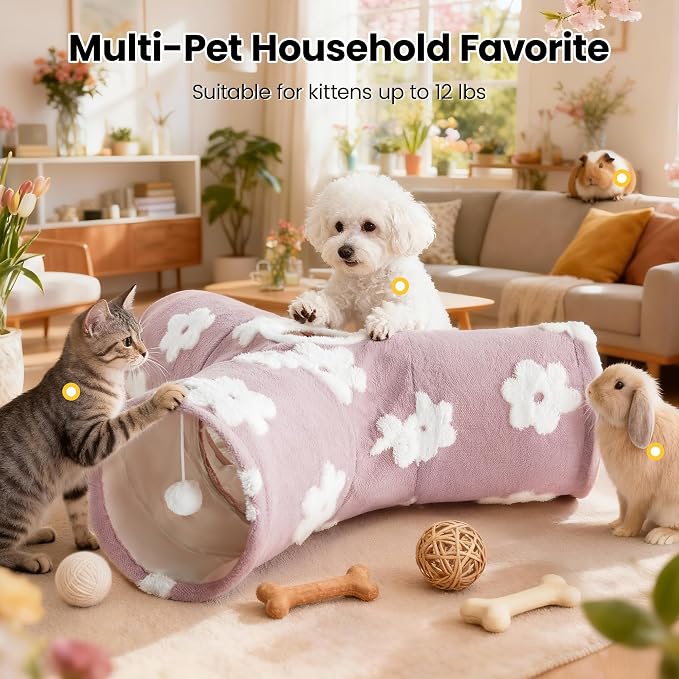 Tempcore Flannel Pet Cat Tunnel Tube Cat Toys 3 Way Collapsible, Cat Tunnels - Image 3