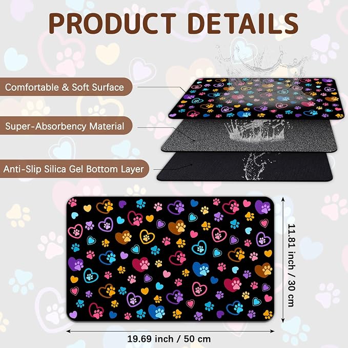 Dog Food Mat for Bowls, Absorbent Quick Dry Dog Cat Mats for Food and Water - Image 2