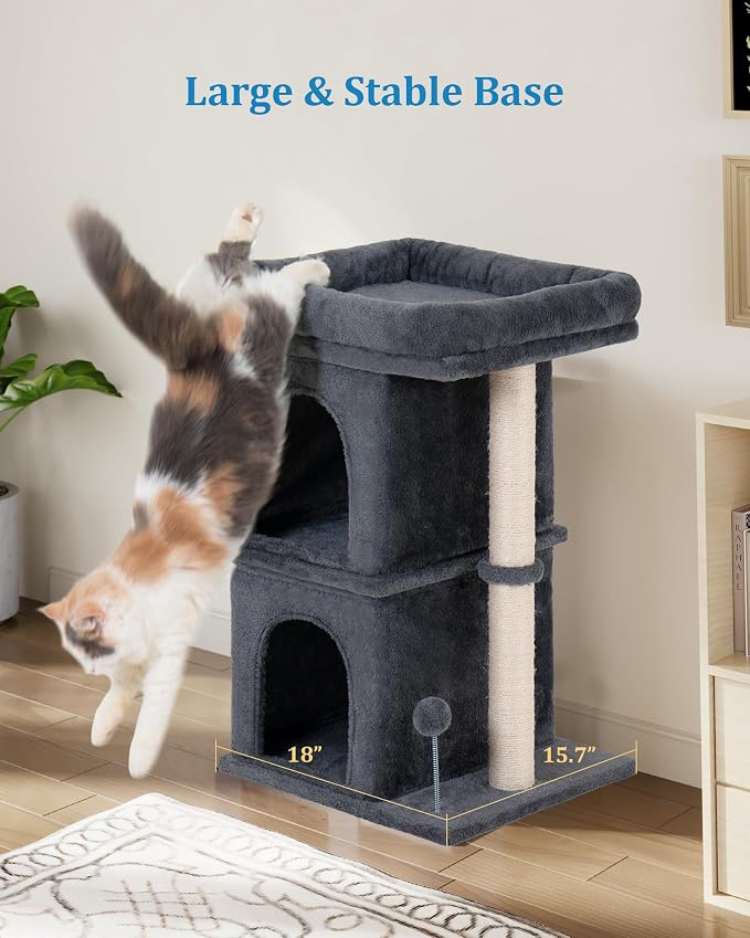 24in Cat Tree Tower with Scratching Post, 19 * 16.5in Window Perch Bed - Image 7