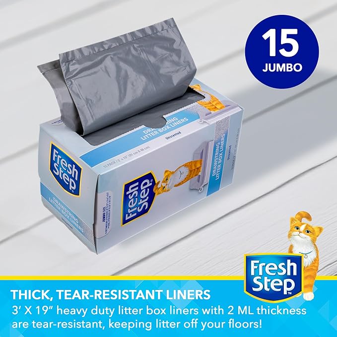Fresh Step Jumbo Drawstring Cat Litter Box Liners, Unscented Heavy Duty Kitty - Image 2