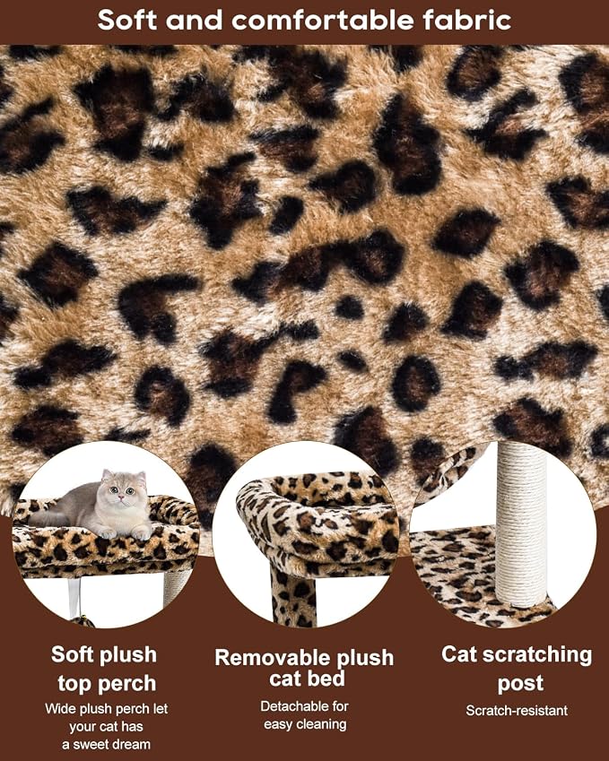 SYANDLVY Small Cat Tree for Indoor Cats, Unique Cheetah Leopard Print Cat Tree - Image 6