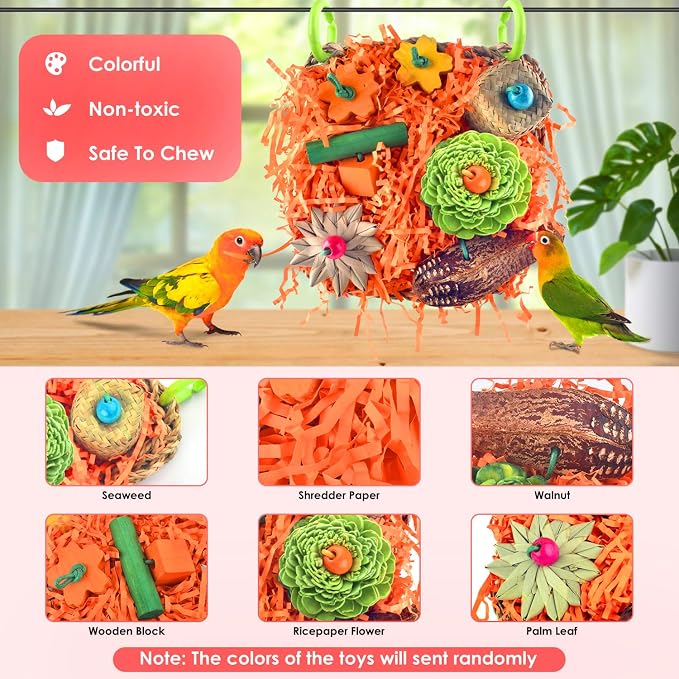KATUMO Bird Toys, Conure Grass Mat Shredder Toys Parakeet Toys Parrot Foraging - Image 3