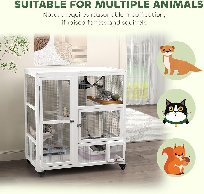 PawHut Indoor Wooden Catio, Cat House Cat Enclosure on Wheels - Image 8