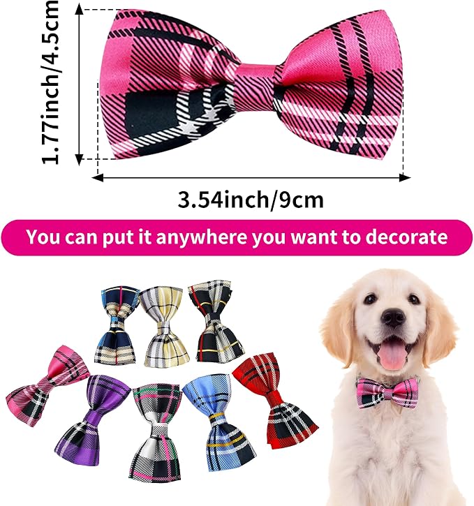 PET SHOW 8pcs Plaid Small Dogs Collar Bow Ties Puppies Cats Collar Charms - Image 2