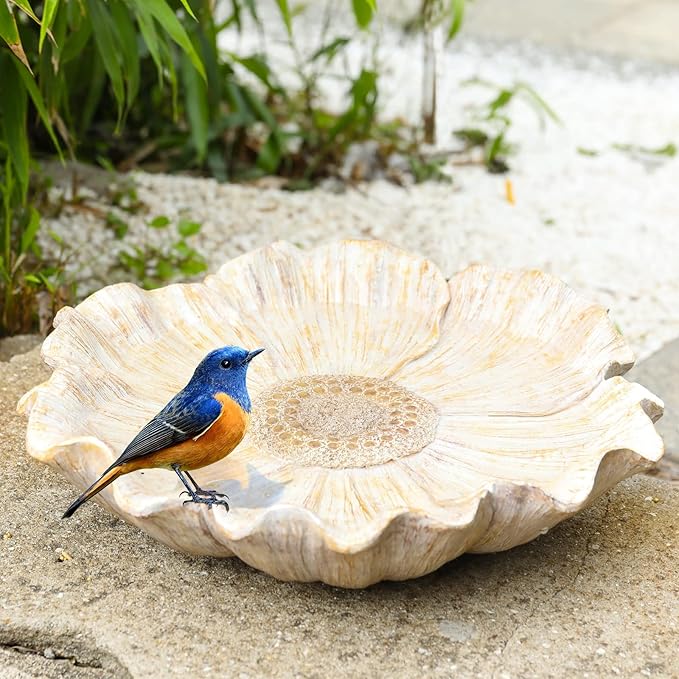 MUMTOP Bird Baths for Outdoors, Antique Outdoor Garden Bird Bath Resin Flower - Image 3