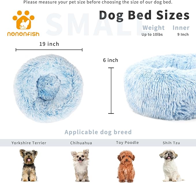Calming Donut Dogs Beds for Small Dogs Washable, 19inch Fluffy Round Puppy Bed - Image 2