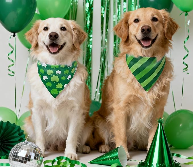 Valentine's & St. Patrick's Day Dog Bandana Set 2PCS-Large, Holiday Party - Image 7