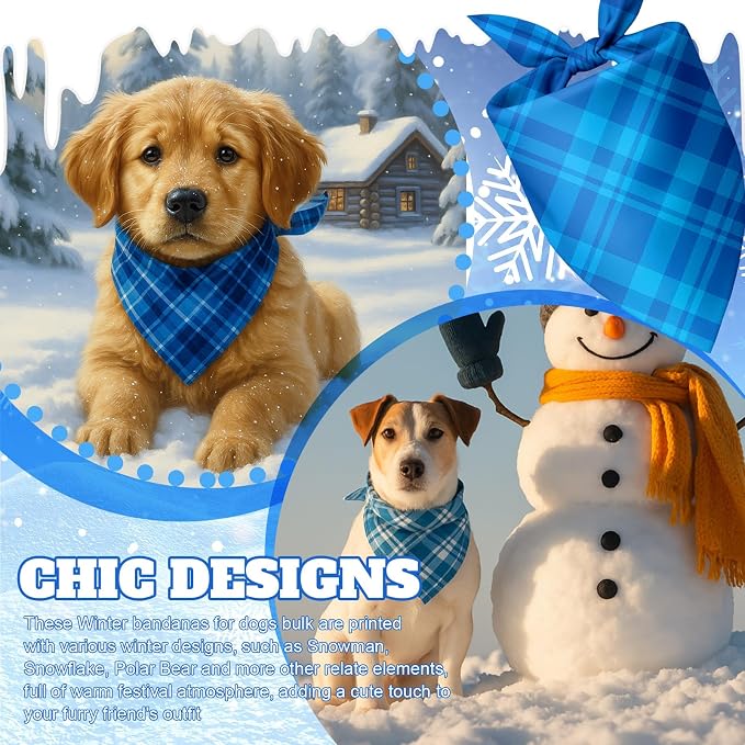 Abbylike 50 Pcs Plaid Dog Bandanas Bulk Blue Checkered Bandanas - Image 4
