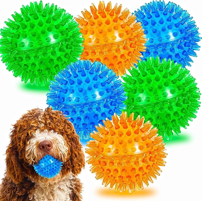 6pack Squeaky Dog Toys Spiky Dog Balls Cleans Teeth and Promotes Dental and Gum by LECHONG