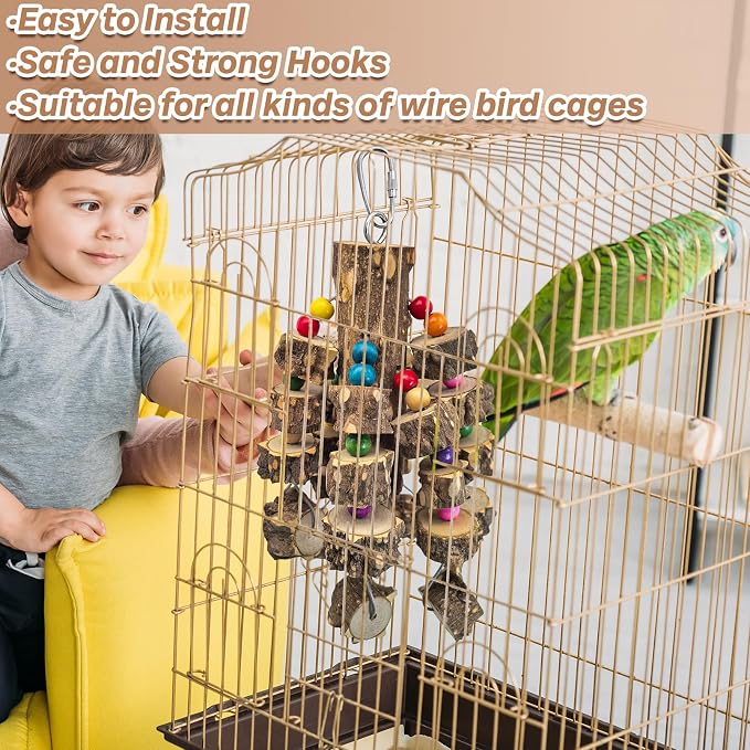 PINVNBY Wood Parrot Toys for Large Birds, Wire Link Durable Macaw Toys Extra - Image 5