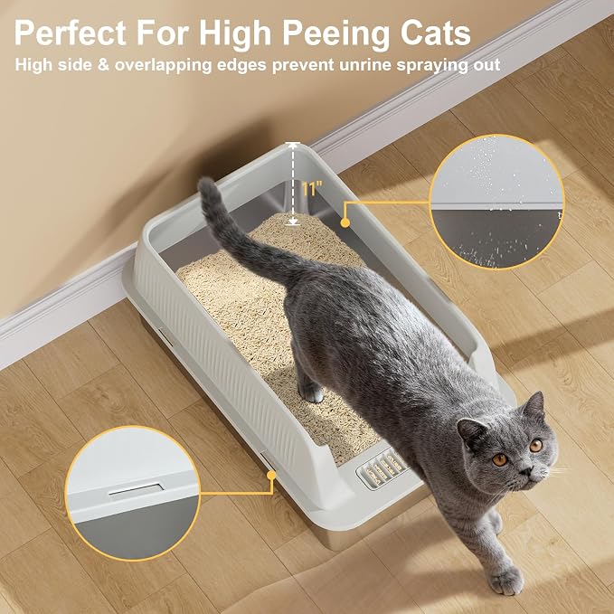 TENTIZON 2 Pack Large Stainless Steel Cat Litter Boxes, Open Top Metal Kitty - Image 4