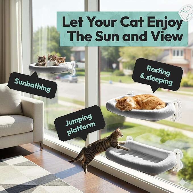 Cordless Cat Window Perch, Foldable Cat Window Hammock, 4 Strong Suction Cups - Image 8