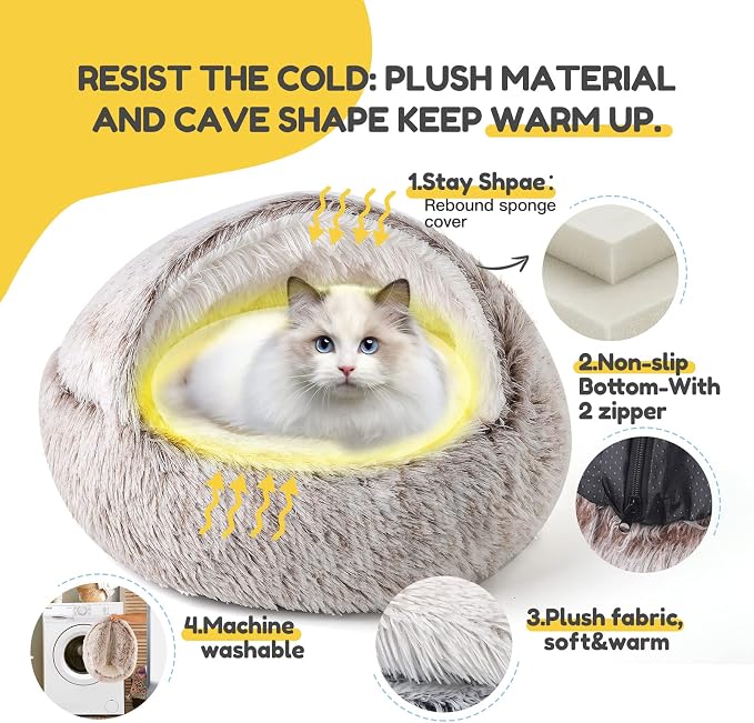 CATISM Plush Hooded Cat Bed, Calming Nest, Self-Warming Cave, Cozy Pod - Image 7