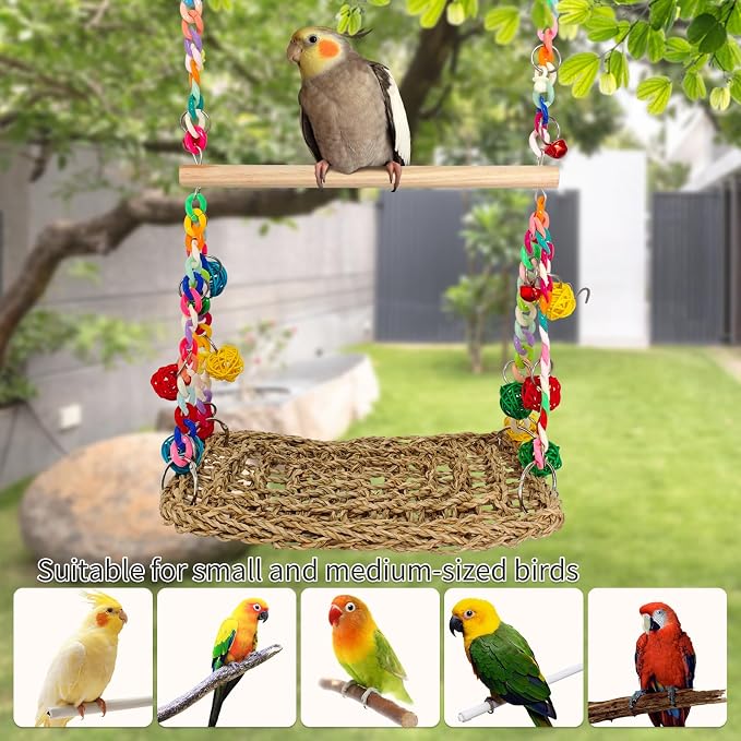 Natural Bird Swing Toys with Wood Perch, Double Layer Bird Seagrass Woven - Image 5