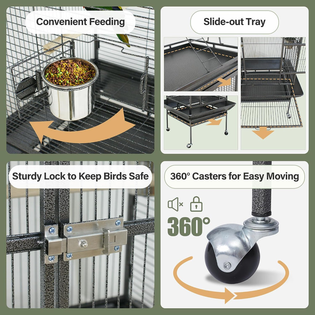ZENY 68-Inch Birdcage with Playtop and Rolling Stand - GlobalHabitat Supply