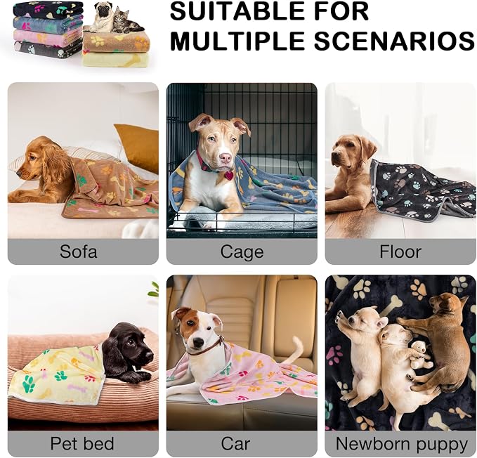 Dono 1 Pack 6 Blankets for Dogs, Soft Fluffy Paw Print Pattern Fleece Pet - Image 7