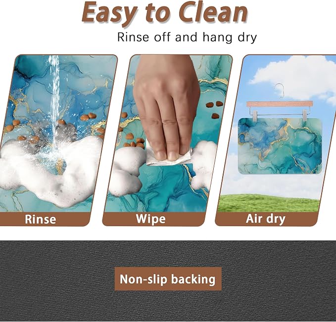 Marble Dog Cat Food Mat, Non-Slip Water Bowl Placemat, Indoor Pet Accessories - Image 4