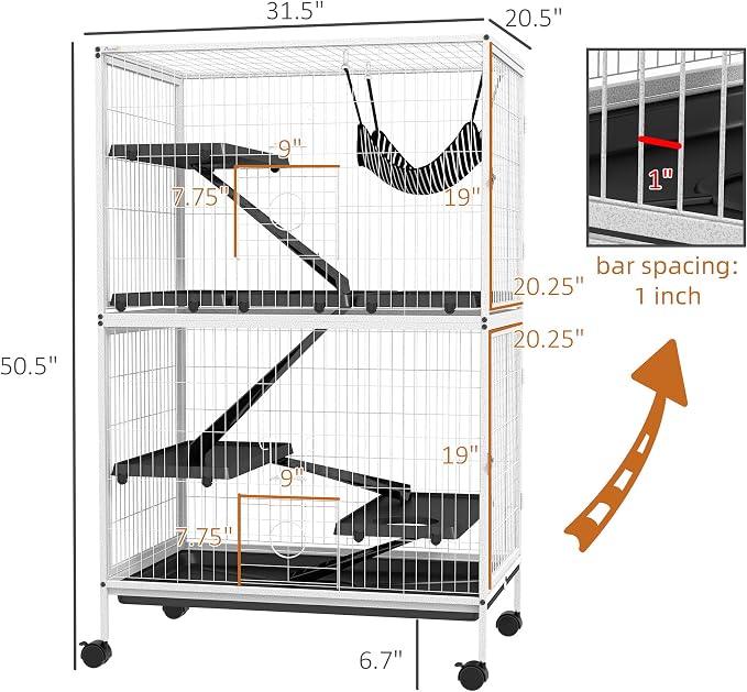 PawHut Metal Small Animal Cage, 5-Tiers Rolling Big Ferret Cage - Image 7