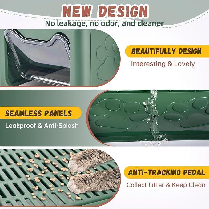Cat Litter Box with Litter Mat, Foldable Extra Large Free in and Out/One-Way - Image 5