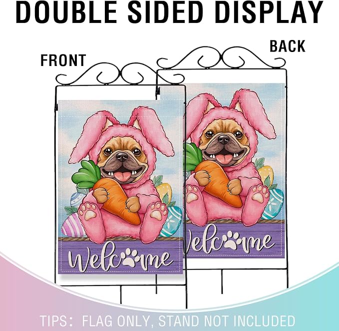 Artofy Welcome Easter Bunny Dog Large Decorative House Flag, French Bulldog - Image 3