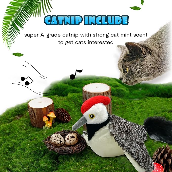 Cat Toys, Flapping Wings Woodpecker, No Flying, Chirping Bird Interactive - Image 6